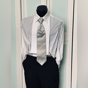 Platinum Silver Gray Tie Wedding Prom Tuxedo Pre Tied clip Satin 4 available